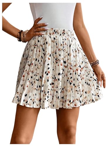 Milumia Women's Graphic Pleated Short Skirt High Waist Flare A Line Casual Skirts