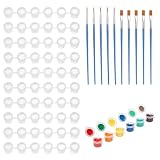 JJUNW 70 Stück Leere Farbtöpfe, Mini Acrylfarben Set 3ml Farbtöpfchen Mini Farbtopf Farbtopf Pod Streifen Durchsichtige mit 10 Pinseln Für Acrylfarbe Aquarell Inkl