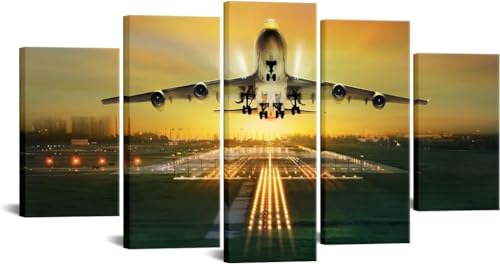 Toile peinture haut de gamme aéroport coucher de soleil avec cadre