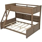 Full XL Over Queen Bunk Bed - Solid Pine Wood with Storage