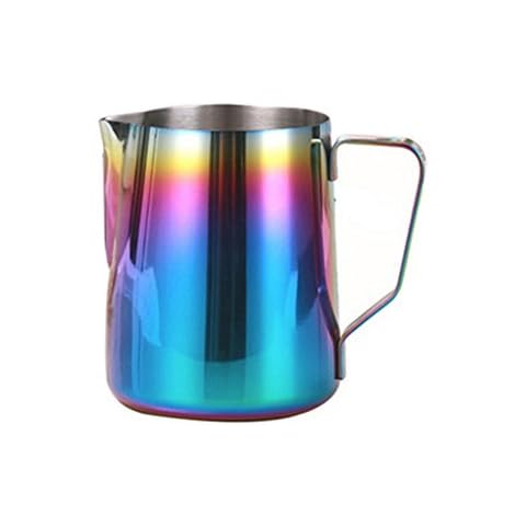 Milk Pitcher, Rainbow Colorful Stainless Steel Espresso Milk Frothing Pitcher(600ML) Cover