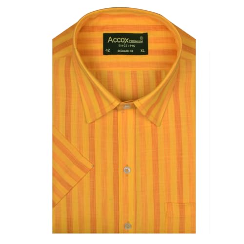 Image of ACCOX Men's Breathable Cotton Half Sleeves Striped Regular Fit Formal Shirt for Men (O GCR378)