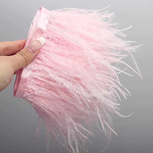 THARAHT Pink Ostrich Feathers Trim Sewing Fringe 2Yard 4-6inch for DIY Dress Sewing Craft Clothing Latin Wedding Dress Decoration Ostrich Feather Trim by THARAHT - Image 3