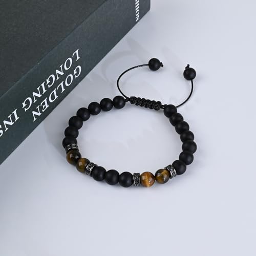 Tigers Eye Bracelet Black Matte Stone Bracelet Friendship Bracelet Beaded Bracelets for Men Bracelet Black Bracelet Valentines Gifts for Him - Image 7
