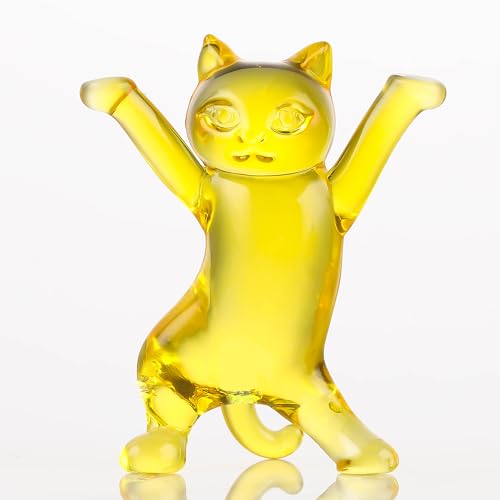 Qianwei Figura de gato amarillo de cristal – Regalos para amantes de los gatos para mujeres, estatua de gato de cristal, regalos coleccionables de 2.5 pulgadas de largo x 3.2 pulgadas de alto