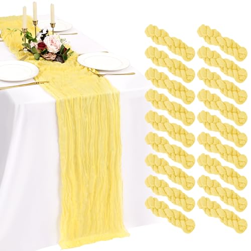 18 Pack Cheesecloth Table Runner 10FT Light Yellow Table Runner Boho Gauze Cheese Cloth Table Runners Long Rustic Sheer Table Decorations for Wedding Party Baby Bridal Shower Birthday Holiday Home