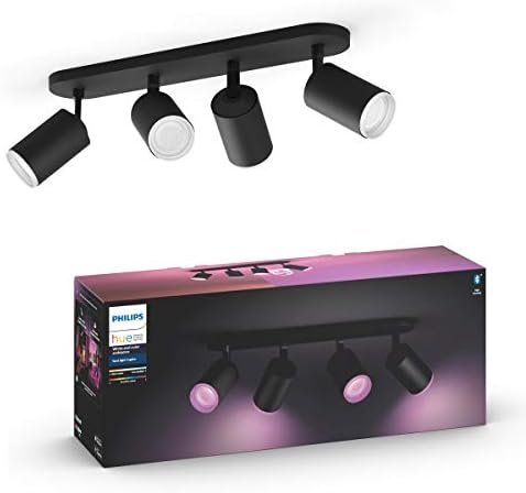 Philips Hue Fugato White & Colour Ambiance Smart 4x Ceiling Spotlight Bar LED (GU10) with Bluetooth, Black, Works with Alexa, Google Assistant and Apple HomeKit