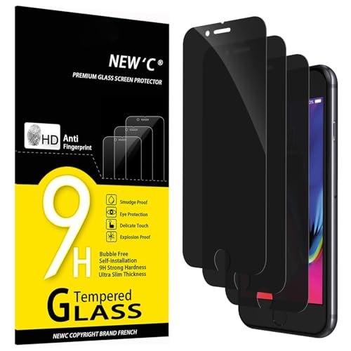 NEW'C 3 Piezas, Protector pantalla privacidad para iPhone 8, iPhone 7, Ángulo de Privacidad 28 Grados, Dureza Ultra Duradera 9H, Sin Burbujas