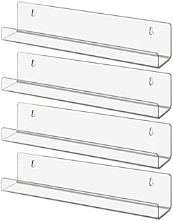 LileZbox Clear Floating Shelves, Wall Mounted Acrylic Invisible Bookshelf, Storage Shelves Display Organizer on kids room, Bathroom, kitchen, bedroom (4, 34.8 X 5.8 CM)