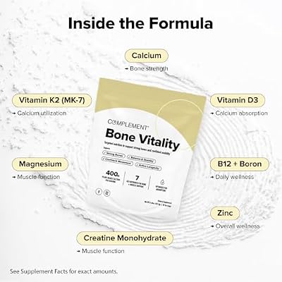 COMPLEMENT Bone Vitality Supplement for Women and Men - Vitamins for Bone & Muscle Strength, Energy Boost - Calcium Citrate Malate, Creatine, Vitamin D3 & K2, B12, Zinc, Magnesium (30 Servings)
