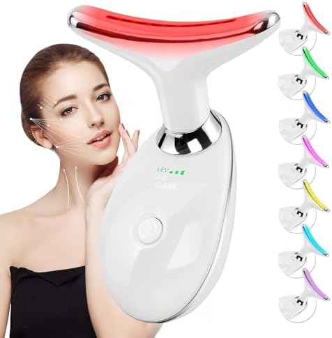 Face and Neck Massager Tool, 7 Colors LED Womens Skin Care Facial Massager for Skin Rejuvenation, Lifting, Toning, Glow Boost