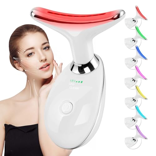 erdnretl Facial Massager,Red-Light-Therapy-for-Face and Neck Massager,7 Colors Womens Skin Rejuvenation Lifting Facial Massager Tool for Toning,Glow Boost (White)