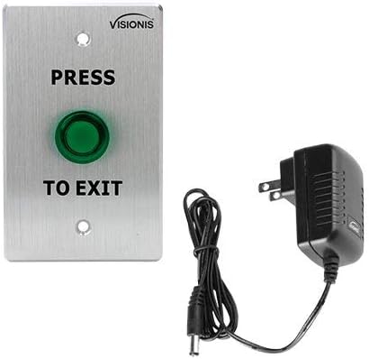 Visionis FPC-5435 Small Green Request to Exit Button for Door Access Control with LED Light and Power Supply