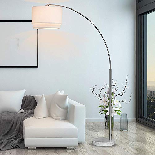 Major-Q Modern 81" Arc Tall X-Large Living Room-Stand Up Arching Drum Shade Large Floor Lamp With Real Marble Base For Bedrooms-Corner Lamp For Office Lighting (White) #TOP4