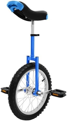 Mejuv 16 Inch Unicycle, Adjustable Height 28-32in with Non-Slip Pedals & Handles, Adult & Beginner Unicycle for Balance Training & Fitness - Blue