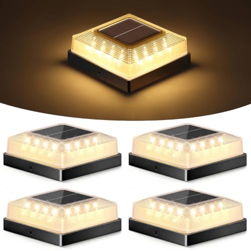 Brightever 3.5x3.5 4x4 Solar Post Cap Light Outdoor 4-Pack Black