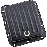 Speedway Motors Black Steel Transmission Pan Compatible with Ford C4 Case Fill Style, Stock Capacity 2-3/8 Inch Deep with Drain Plug for Easy Fluid Service and Maintenance