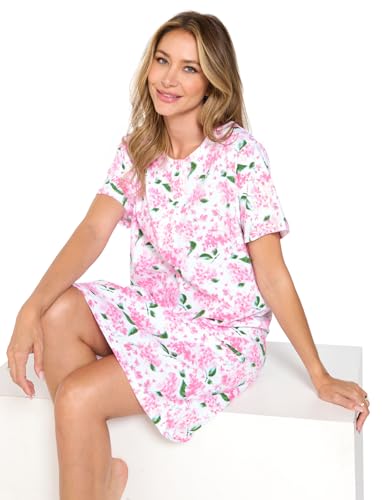 Casual Nights Women's Henley Nightshirts Set of 2, Floral Short Sleeve Nightgowns & Solid Sleepwear Shirt3