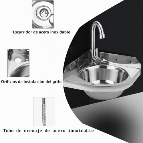 Fregadero de acero inoxidable triangular para aseos de diseño compacto 6