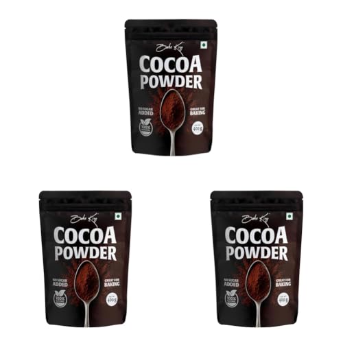 Image of BAKE KING Natural Cocoa Powder 400gm for Baking, Shake, Cake and Chocolates | Unsweetened (Pack of 3)