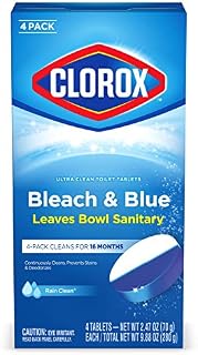 Clorox Ultra Clean Toilet Tablets Bleach & Blue, Rain Clean, 4 Ct