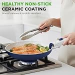 NutriChef 18-Piece Ceramic Cookware Set with Detachable Handles, Non Stick Pots and Pans, Induction Compatible, PTFE-Free Space-Saving Design, Oven & Stove Safe, Includes Utensils, Blue