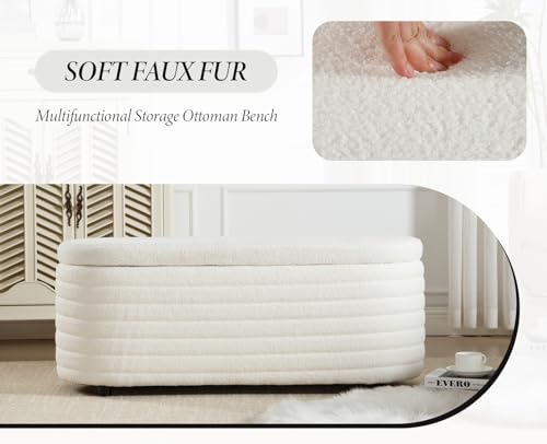 Ya-Home Banco Zapatero con Almacenamiento de Piel Sintética Blanco, Baúl Multifunción con Cojín Cómodo para Dormitorio, Banco para Pie de Cama, Recibidor, Salón(115 cm) - imagen 3