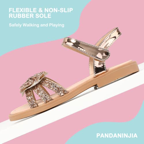 Pandaninjia Girls Sandals Toddler/Little Kid/Big Kid Open Toe Cute Bow Flats Dress Sandals Summer Shoes (Rose Gold Sequin, 3 M Us Little Kid) #TOP4