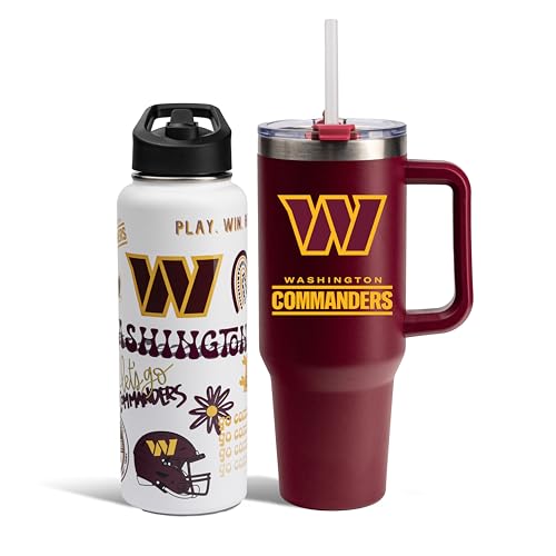 The Memory Company Officially Licensed 34oz Team Spirit Water Bottle and 46oz Game Day Tumbler with Straw Set, Washington Commanders
