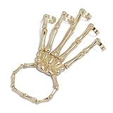 Caiyao Gothic Punk Metal Skull Skeleton Hand Bracelet Ring Exaggerated Bone Joint Fingers Wristband Talon Bracelet for Women Men Rock Hand Chain Halloween Costume Accessory Gifts-A gold