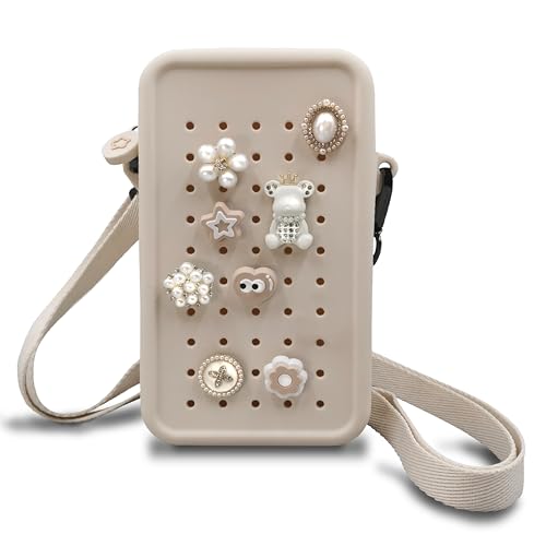 Cute Silicone Clog Crossbody Cell Phone Handbag Wallet with Shiny Charms and Adjustable Strape for Women & Girls