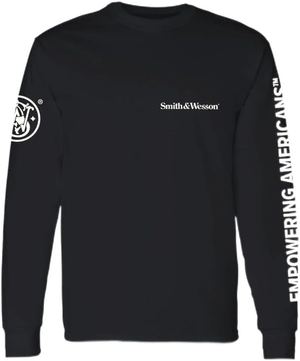 Smith & Wesson Officially Licensed Men's Long Sleeve Graphic T-Shirt, Empowering Americans Tee, S&W Chest and Arm Logo
