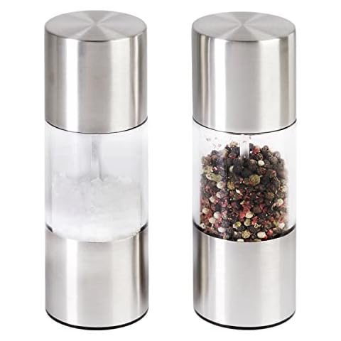 wenco 555203 Premium Salt/Pepper Mill Set for Grinding Dry Spices, Ceramic Grinder, Stainless Steel, Silver/Transparent Cover
