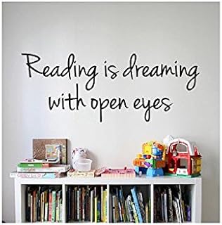 Reading Quote Sign Vinyl Decal Sticker --- Reading is dreaming with open eyes -wall lettering dr seuss kids read reading learn books (Black, 30 inch wide x 11.5 inch tall)