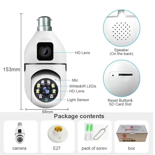 Image of Dr Vision Dual Lens 4MP /8MP WiFi Smart Light Bulb Camera for Home | Full HD | Color Night Vision | Two Way Audio | Wireless Indoor Security Camera with Mobile App V380 Pro (Dual Lens Light Camera)