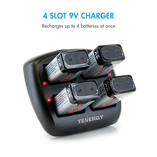 Tenergy 4-Bay 9V Li-ion Battery Charger and Four Rechargeable Batteries #TOP27