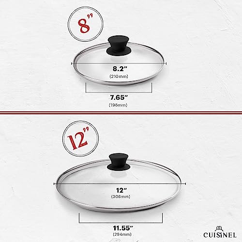 Image of Cuisinel Cast Iron Skillet Set - 8 inch + 12 inch-Inch Frying Pan + Glass Lids - Pre-Seasoned Cookware - Heat-Resistant Holders - Indoor /Outdoor Use - Camping, Grill, Stove, BBQ, Firepit, Induction, Oven Safe
