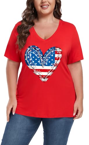 Image of ForHailey Women's Plus Size Short Sleeve Tee Shirt V Neck Basic Ladies Loose Fit T Shirt 1X-5X