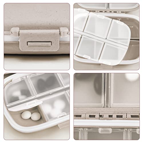 Zuiaso 1Pack Daily Pill Organizer, 8 Compartments Travel Pill Case For Pocket Purse Portable Medicine Vitamin Container Beige #TOP3