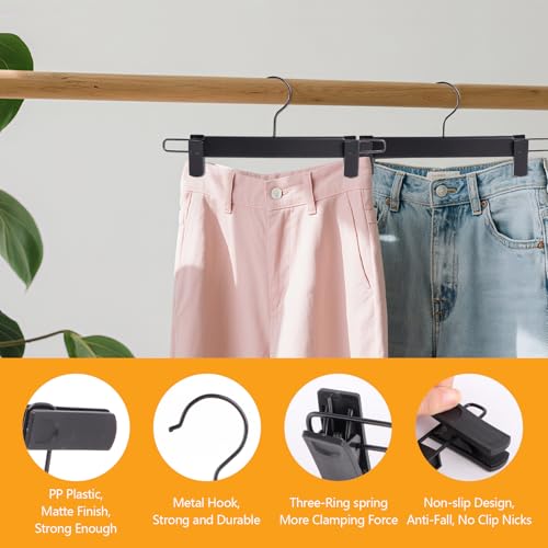 Hosenbügel,20 Stück Kleiderbügel mit starken Antirutsch verstellbaren Clips Haken,Platzsparend Hosenbügel Kleiderbügel für Hängende Hosen Socken Röcke Mäntel,Schwarz
