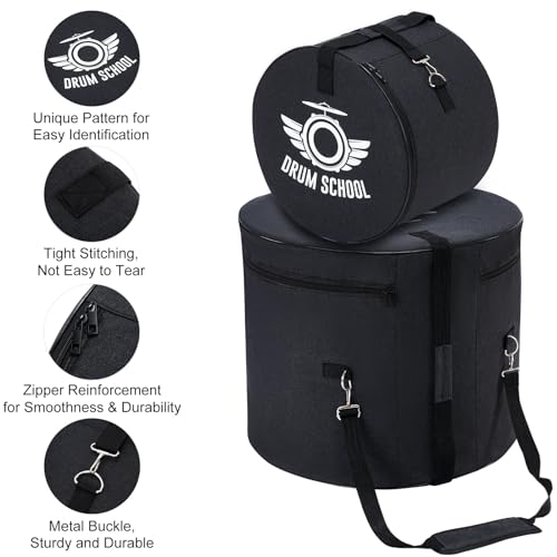 Drum Bags Set 7-pcs, Drum Cases Carrying Bag Set Thick Padded for 12" / 13" Tom, 14" Snare, 16" Floor Tom, 22" * 18" Bass, 22" Cymbal, Hardware Bag, Heavy Duty, Durable (Standard) - Thumbnail 4