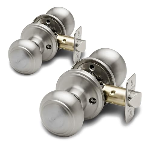 Copper Creek Colonial Passage Interior Door Knob â€“ ANSI Grade-3 Certified, Modern Heavy Duty Handle, Easy Install and Reversible for Bedroom, Bathroom and Closets â€“ Satin Stainless (2 Pack)