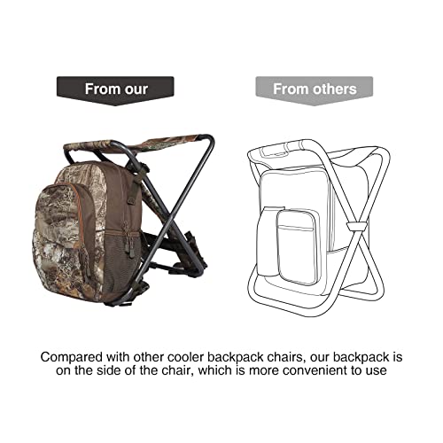 TR 3 in 1 Cooler Backpack Chair for Adults,Portable Hunting Backpack and Seat Combo, Foldable Fishing Backpack Stool,Camping Backpack Chair with Insulated Cooler Bag for Outdoor Venture Hiking Cycling