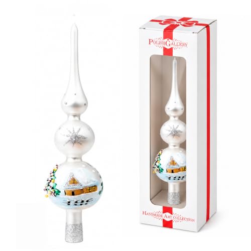 Finial Glass Christmas Vintage Tree Topper, Silver Snowflake 12 in | Vintage christmas tree toppers: a glass finial in Silver Snowflake, 12 in, mouth blown in Poland.
