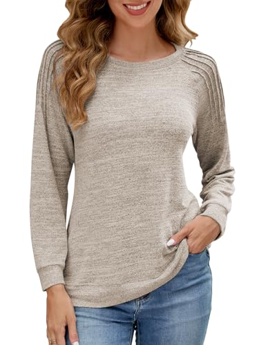 Adigaber Jerséis para Mujer Túnica de Manga Larga Tops con Cuello Redondo para Mujer Suéter Ligero