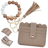 Lostars Wristlet Wallet for Women with Keychain RFID Card Holder Small Wallet Wristlet with Key Ring(Classic,Khaki)