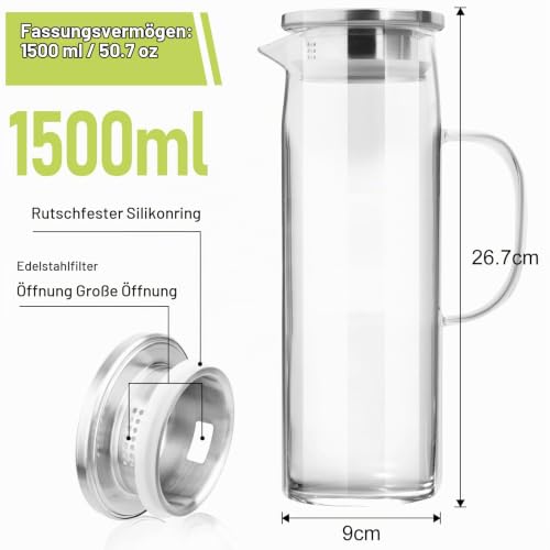 Foto von Glaskaraffe mit Deckel 1,5 L Wasserkaraffe Mit Deckel Wasser Karaffe Glas mit Deckel Glaskanne Glaskrug Glas Karaffe Wasser Wasserkrug