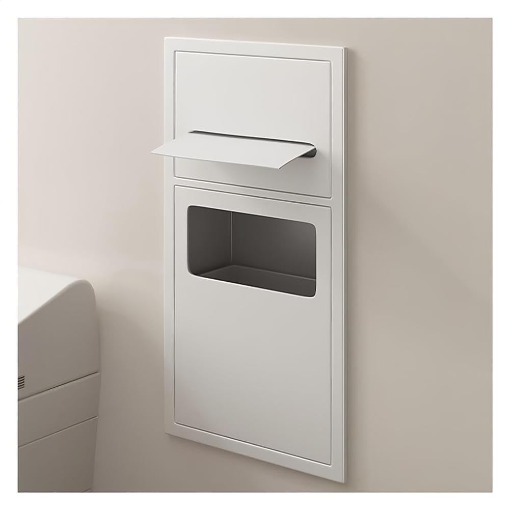 TIANQIHAO Stainless Steel Shower Niche With Built-In Trash Can And Toilet Paper Holder, Space-Saving Bathroom Storage For Homes, Restaurants, Hotels,White-60X28X13.5cm