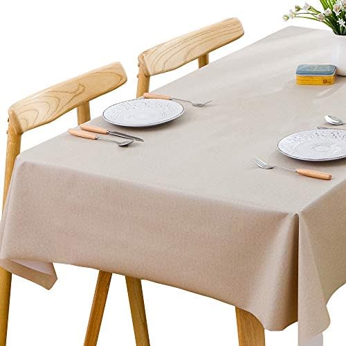 Plenmor Table Cloth Wipeable Tablecloth PVC Plastic Wipe Clean Waterproof Rectangular Table Cover Protector for Kitchen Picnic Outdoor Indoor (Beige, 137x137 cm)