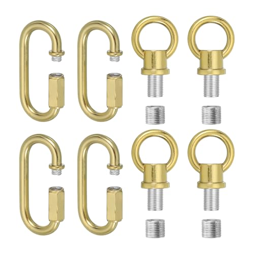 PATIKIL M10 Fine Thread Lamp Female Loop Holder with M12 Adapter Chain Quick Link, Lifting Eye Nut Hook Ring Structural Support to Chandelier, 44 lbs Load Copper Pack of 4